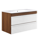 Modway Render 36 WallMount Bathroom Vanity in White Walnut White