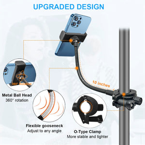 Phone Holder for Mic Stand, JCWINY Mic Stand Phone Holders [10 Long Flexible Gooseneck Arm] Cell Phone Holder for Microphone S
