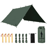 FREE SOLDIER Camping Tarp Waterproof Portable Multifunctional Outdoor Traveling Awning Backpacking Shelter Rain Tarp (Lake Green