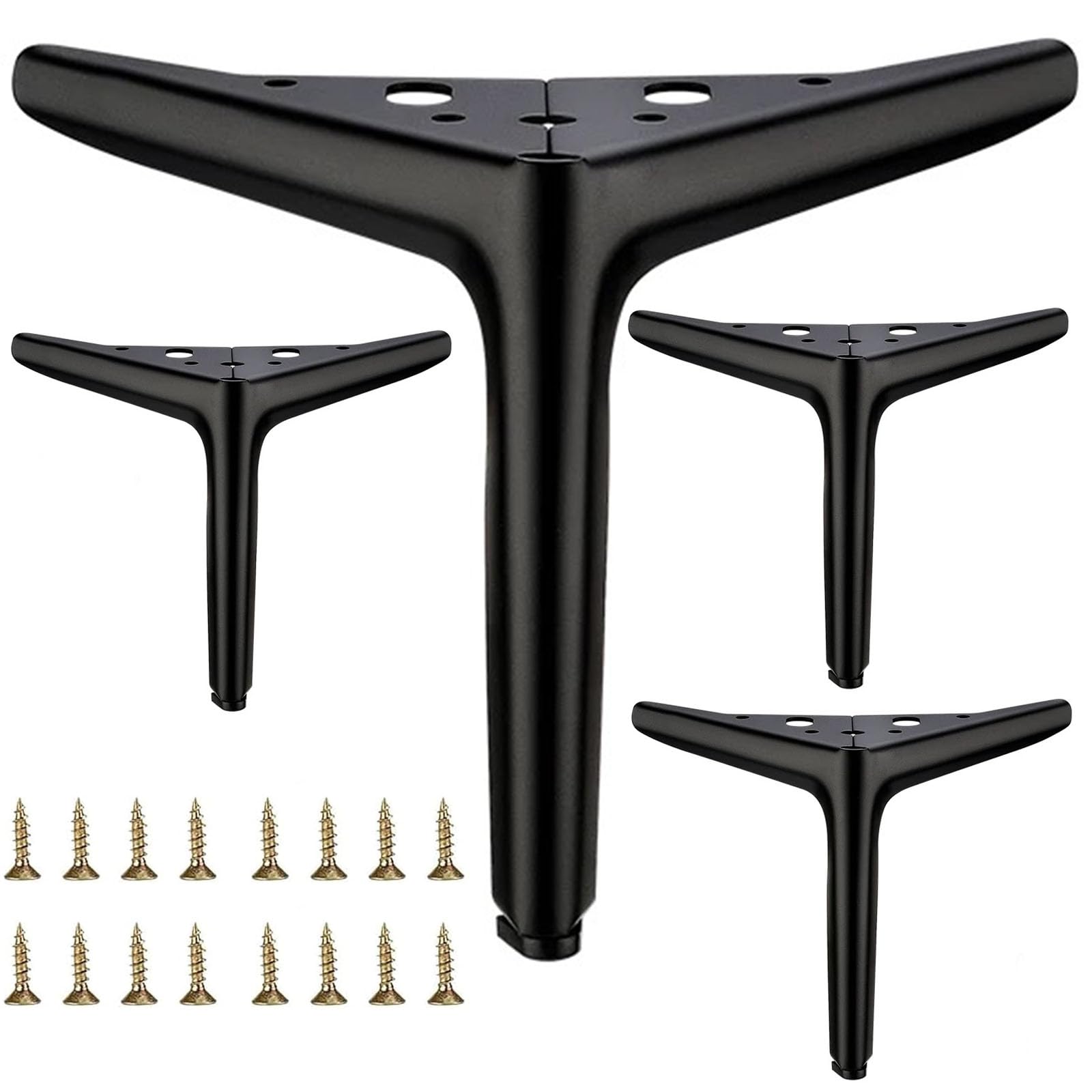 6 inch/15cm Matte Black Metal Furniture Legs Set of 4, Triangle Sofa Legs DIY Replacement for TV Stand, Sofa, Chair, Cabinet Cup