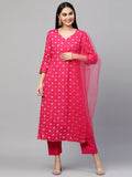 Anni Designer Women'S Cotton Straight Kurta With Pant & Dupatta (Sasi Pink_M_Pink_Medium),Pink,M,Cotton Blend,Straight,Dupatta