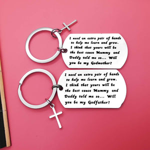 Nekoki Godparents Gifts from Godchild Will You Be My Godfather/Godmother Keychain Set Godmother Keychain Godfather Keychain Chri