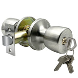 JO.KO Door Knob with Lock and Keyed, Satin Nickel Round Ball Lock Interior/Exterior Door Knob for Bedroom Or Bathroom (Stainless