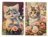 Cute Cat A6 Notebook Single Ruled Journal Diary with Floral Design & Transparent Lock Clasp, 160 Pages, Ideal Gift for Girls,