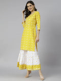Gosriki Women'S Cotton Blend Straight Printed Kurta With Skirt (Mausam Yellow_New_Xl-Go_Yellow_X-Large),Yellow,,B0B4FXF1BJ