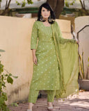 Anni Designer Women'S Rayon Viscose Straight Printed Kurta With Pant & Dupatta (Maheman Pista_S_Pista_Small),Pista,S,,,