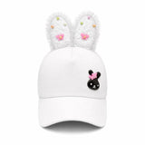 Vritraz White Bunny Ear Cap Design Detail Polyester Baseball Cap | Lightweight, Summer Sun Protection & Adjustable Fit Hat For K