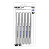 uniball Vision Liquid Ink Rollerball Pens, Fine Point, 0.7 mm, Gray Barrel, Blue Ink, Pack of 5 Pens