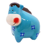 WitnyStore Coin Bank 5 High Blue Horse - Hand Made Painted Ceramic Money Saving Piggy Banks Removable Coins Container Storage Cu