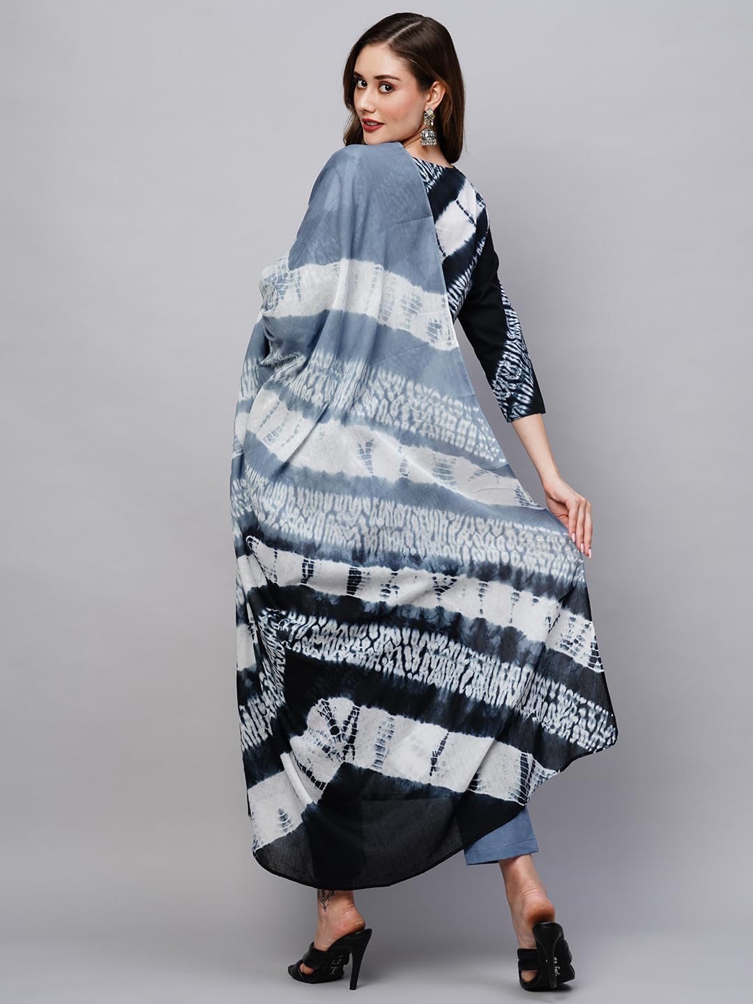 Anni Designer Women'S Cotton Blend Staright Printed Kurta With Pant & Dupatta (Sana Blue_L_Blue_Large),Blue,L,Cotton Blend,Regular,Kurta, Scarf