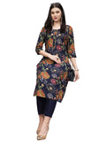 Anni Designer Women'S Cotton Blend Straight Printed Kurta With Pant (Paajas Navy Blue_Xxl_Navy Blue_Xx-Large),Navy Blue,2XL