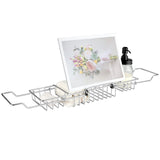 HOMEE Bathtub Tray - Stainless Steel Shower Caddy Tray with Removable Book Holder, European Style Extendable Bathtub Caddy Tray 