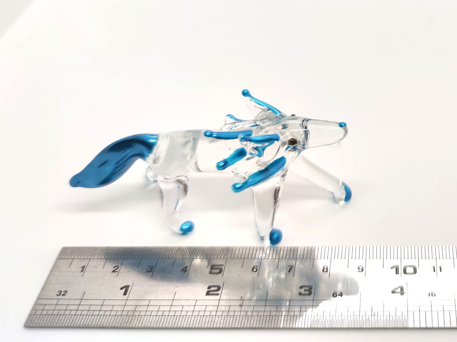 Sansukjai Fox Miniature Figurines Animals Hand Blown Glass Art Collectible Gift Decorate (Clear Blue)