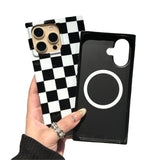 Checkered Strong Magnetic for iPhone 16 Pro Case [Compatible with MagSafe] - Rectangular Checker Checkerboard Pattern - Protecti