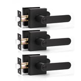KNOBWELL 3 Pack Privacy Door Handles Interior, Matte Black Door Levers with Lock, Modern Heavy Duty Square Door Locks for Bedroo