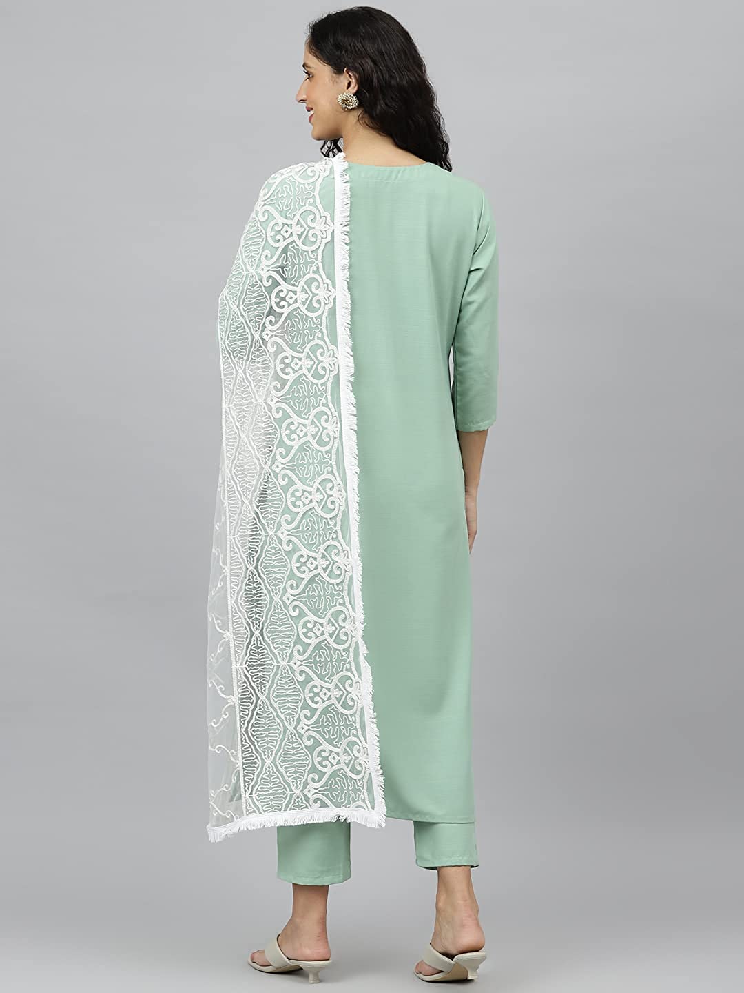 Gosriki Women'S Cotton Blend Embroidered Straight Kurta Pant & Dupatta (Cntl Green_New_M-Go_Green_Medium),Green,,B0B4FXFR7G