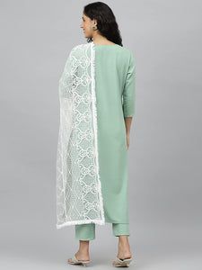 Gosriki Women'S Cotton Blend Embroidered Straight Kurta Pant & Dupatta (Cntl Green_New_M-Go_Green_Medium),Green,,B0B4FXFR7G