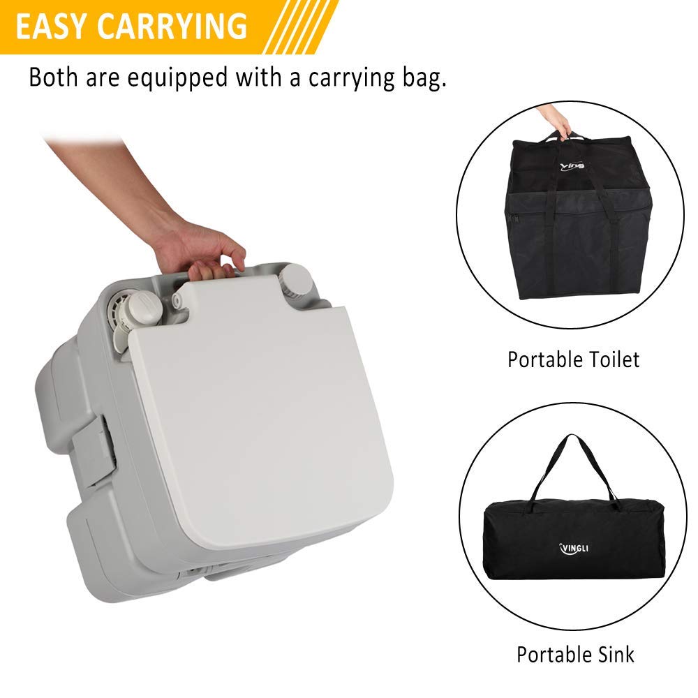 VINGLI Upgraded Portable Sink and Toilet Combo| Self-contained 5 Gal Hand Washing Station & 5.3 Gal Flushing Toilet, Perfect for