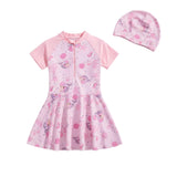 Lebami Girls Frock Style Swimwear For Kids Girls Swim Dress One Piece Bathing Suit With Swim Cap Toddler Sun Protection Rash Gua