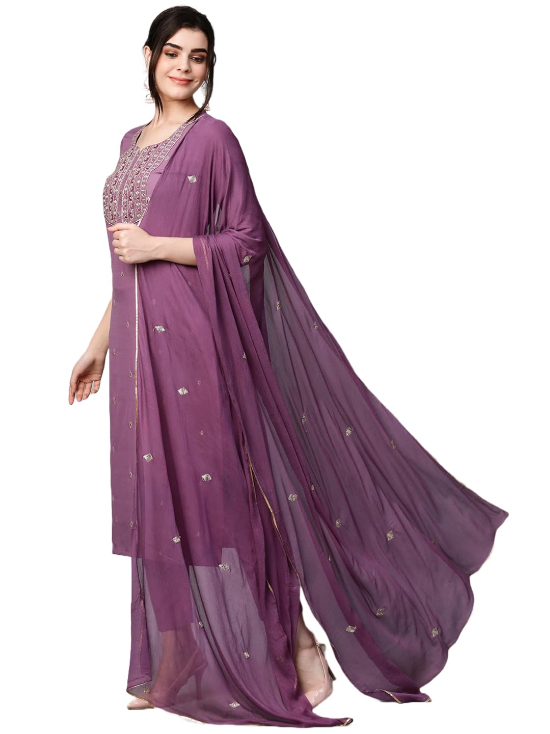 Anni Designer Women'S Cotton Blend Embroidered Straight Kurta With Pant & Dupatta (Kasturi Purple-Nw_4Xl_Purple_Xxxx-Large),Purple,4XL