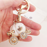 MONNEL Bling White Princess Pumpkin Carriage Crystal Lobster Claps Keychain MZ881-2