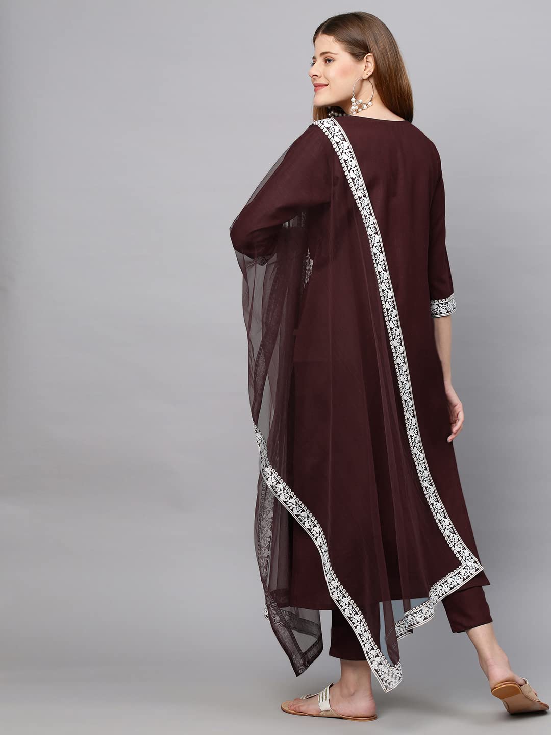 Gosriki Women'S Cotton Blend Straight Embroidered Kurta With Pant & Dupatta (Weekend Wine_New_Xxl-Go_Wine_Xx-Large),Wine,2,B0B4G36R3C