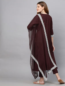 Gosriki Women'S Cotton Blend Straight Embroidered Kurta With Pant & Dupatta (Weekend Wine_New_Xxl-Go_Wine_Xx-Large),Wine,2,B0B4G36R3C
