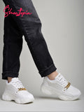 Shoetopia Chain Detailed White Sneakers For Girls-Eu40,Bronze,7,B0D5HCH1KP