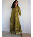 Gosriki Women'S Rayon Viscose A-Line Printed Kurta With Palazzo (Chaurya Mehandi-Gs_L_Mehandi_Large),Mehandi,,B0F6356L8L