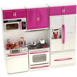 Doll Kitchen Playset, Mini Modern Kitchen Toys Pretend Play Furnitures Toy Sets Accessories Set with Realistic Light & Sound for
