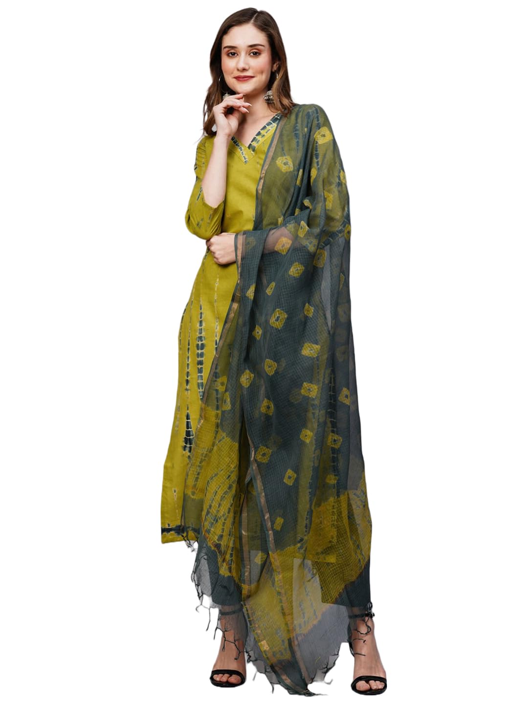 Anni Designer Women'S Cotton Blend Staright Printed Kurta With Pant & Dupatta (Bhumi Green_4Xl_Green_Xxxx-Large),Green,4XL