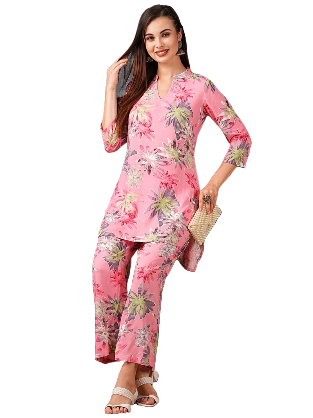 Anni Designer Women'S Cotton Blend Printed Ethnic Co-Ord Set (Ambhiya Pink_Xxl_Pink_Xx-Large),Pink,2XL