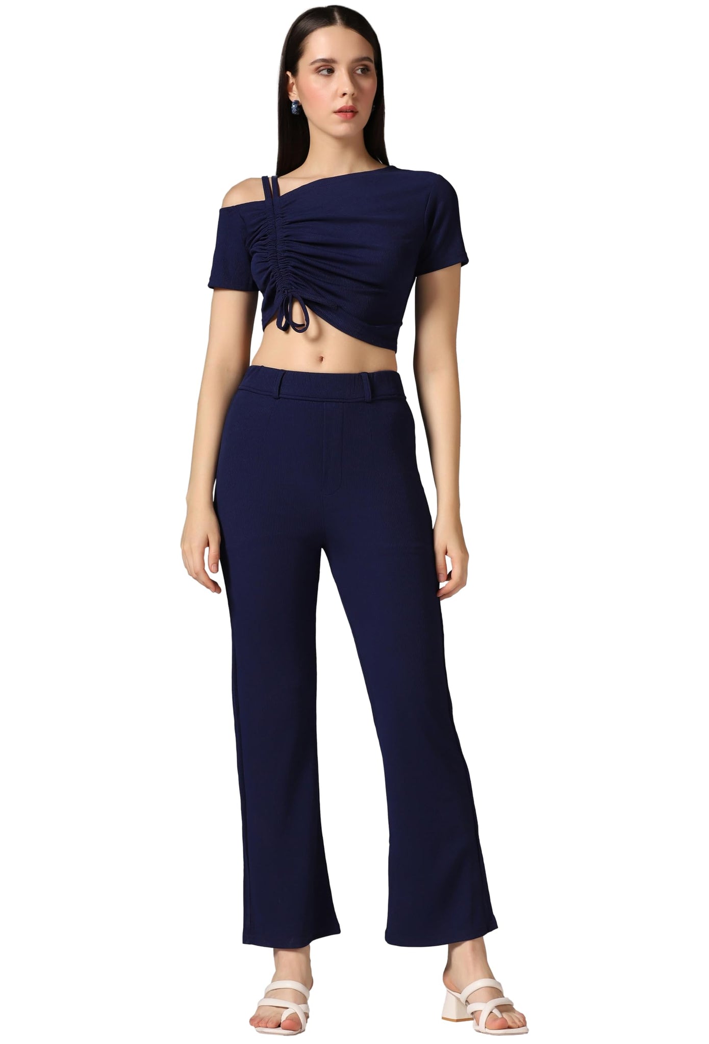 Toplot Co Ord Set For Women Solid Top And Bottom (Top-Pant-5138-Navy-L) Blue,Blue,,B0CGNP1QW9