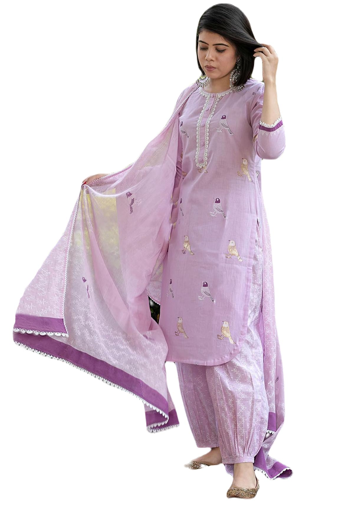 Gosriki Women'S Rayon Blend Hand Block Printed Straight Kurta With Pant & Dupatta (Ragsri-Purple-Nw-Gs_L_Purple_Large),Purple,,B0D7SNDMVC