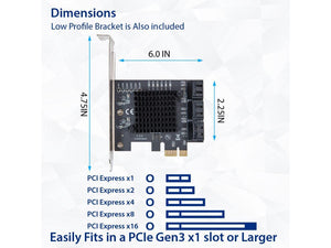 IO CREST 6 Port SATA III to PCIe 3.0 x1 Non-RAID Expansion Card JMB575 JMB582 Low Profile Bracket (SY-PEX40166)