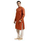 Sojanya (Since 1958 Men'S Jacquard Silk Orange & Gold Kurta Size 40