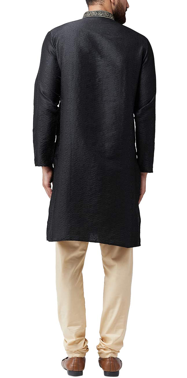 Sojanya (Since 1958) Men'S Black Jacquard Silk Kurta & Churidaar Pyjama, Size: Xxl