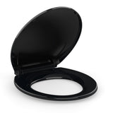 17 Round Quiet-Close Toilet Seat with Secure Locking System, Durable PP Material Toilet Seat Cover, Anti-Slip Black Design Easy 