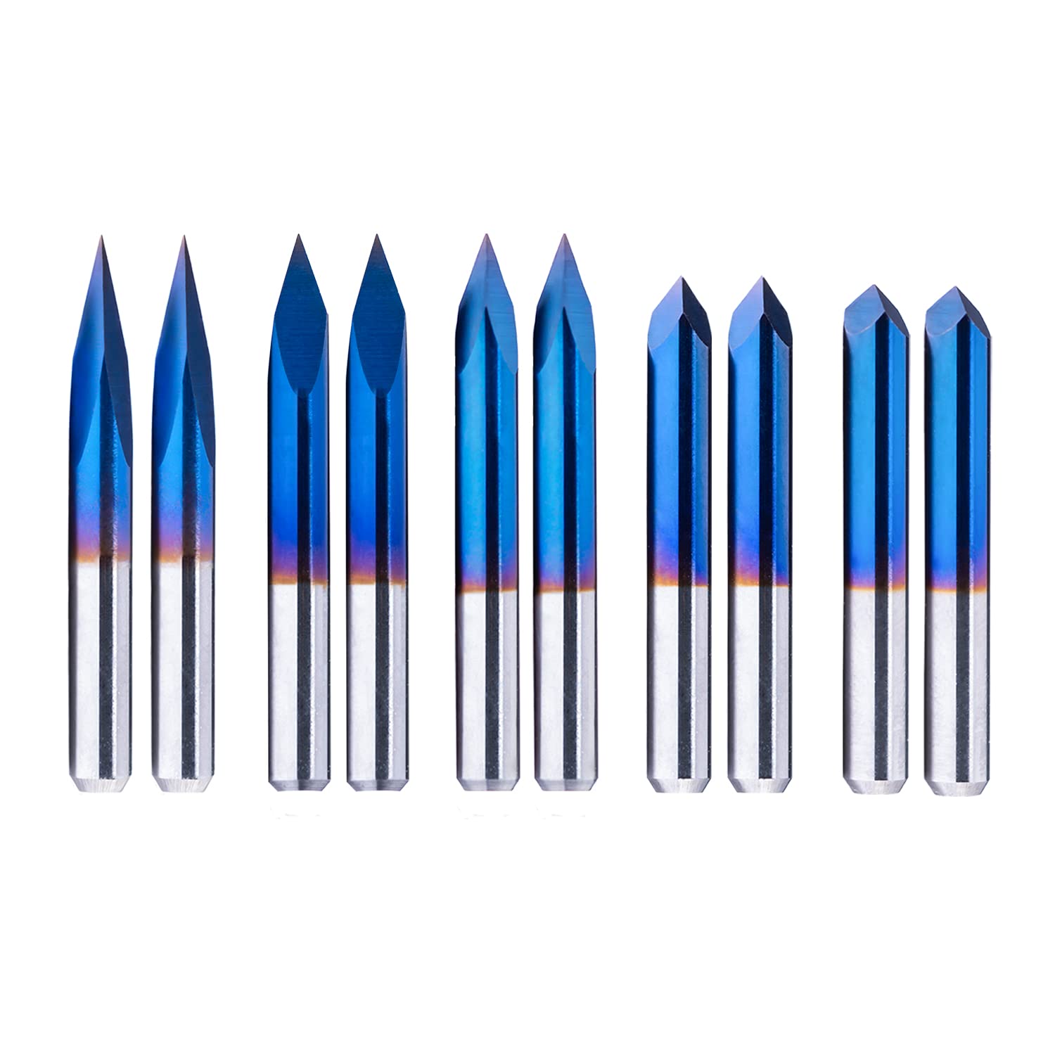 10Pcs Triangular Cnc Router Bits V-Bit, 30 Degree 0.1Mm Engraving Bits, 1/8?Shank Nano Blue Coating Sharp Pyramid Bits For Acryl