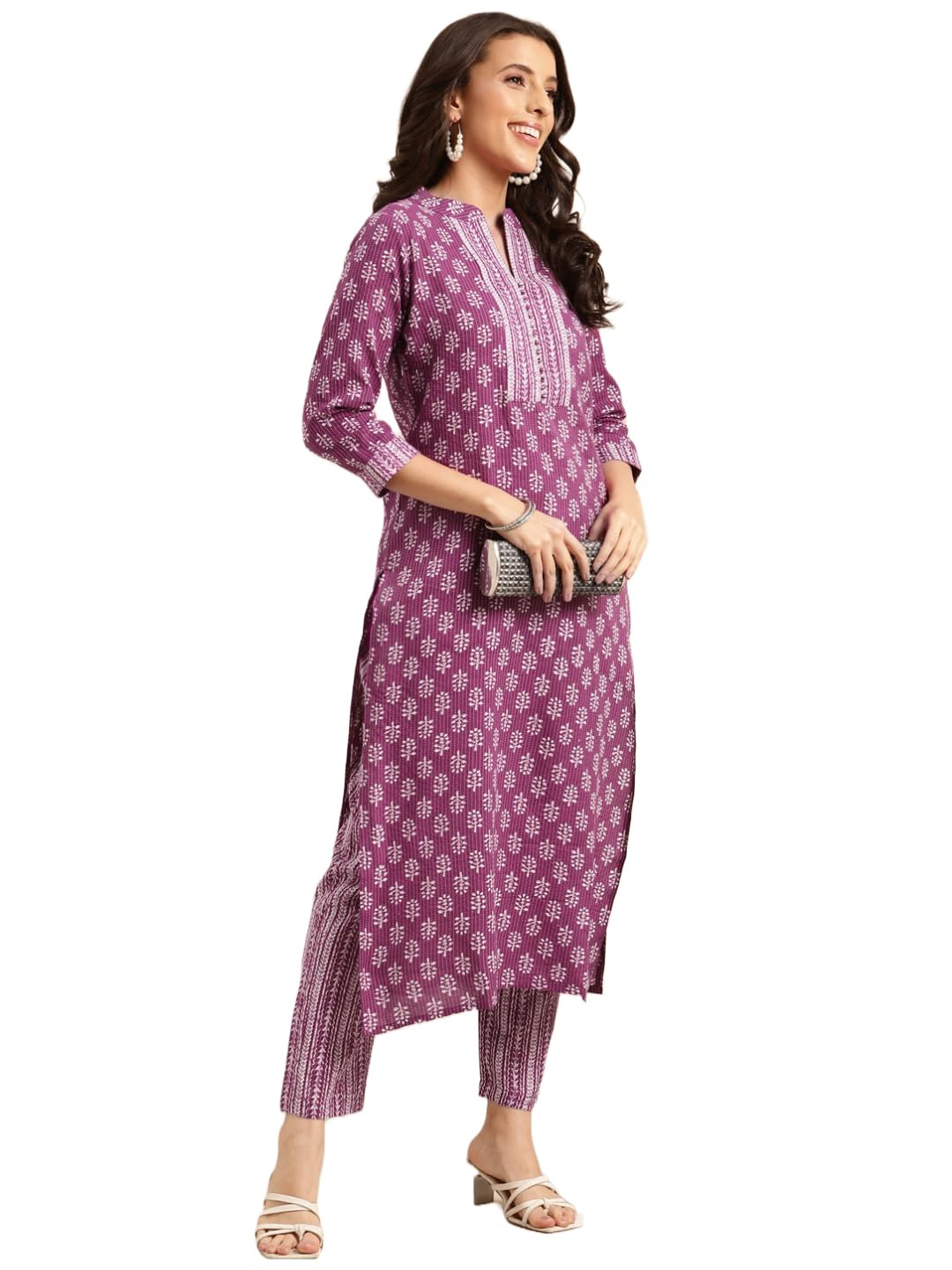 Anni Designer Women'S Cotton Blend Straight Printed Kurta With Pant (Raina Purple-Nwg_M_Purple_Medium),Purple,M