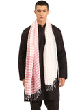 Linen Club Unisex Linen Stole Striped White (Size:Free Size)