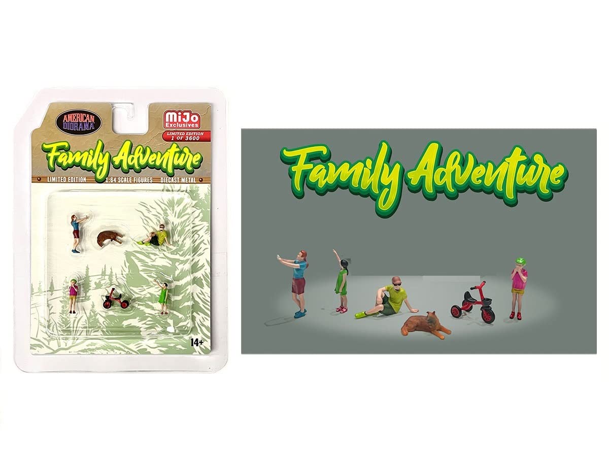 Family Adventure 6 Piece Diecast Figure Set (4 Figures 1 Dog 1 Tricycle) Limited Edition To 3600 Pieces Worldwide 1/64 Scale