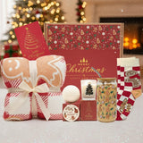 Cozy Christmas Gifts for Women - Unique Holiday Gift Basket with Soft Throw Blanket, Chic Glass Tumbler & Spa Set - Holiday Pres