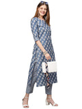 Gosriki Women'S Cotton Blend Printed Straight Kurta With Pant (Funnu Blue_M-Go_Blue_Medium),Blue,,B09X1TBWHL
