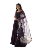 Wedani Women Floral Print Anarkali Kurta With Pant And Duptta (Large Purple),Purple,L