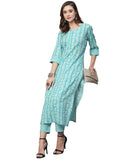 Anni Designer Women'S Cotton Blend Straight Printed Kurta With Pant (Ubika Light Blue_S_Light Blue_Small),Light Blue,S