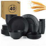 Wheat Straw Dishes Set 40 PCS,Service for 8,Unbreakable and Ruseable Plastic Dinnerware Sets,Dessert Plates,Drinking Glasses,Dis