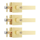 Leydebong 3 Pack Gold Door Knobs with Lock and Key, Keyed Alike Entry Door Lock, Brushed Gold Secure Keyed Reversible Lever Exte