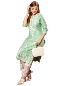 Gosriki Women'S Rayon Blend Straight Chikankari Embroidered Kurta (Victoria Green-Jl-Gs_4Xl_Green_Xxxx-Large),Green,4,B0D73XXSVR