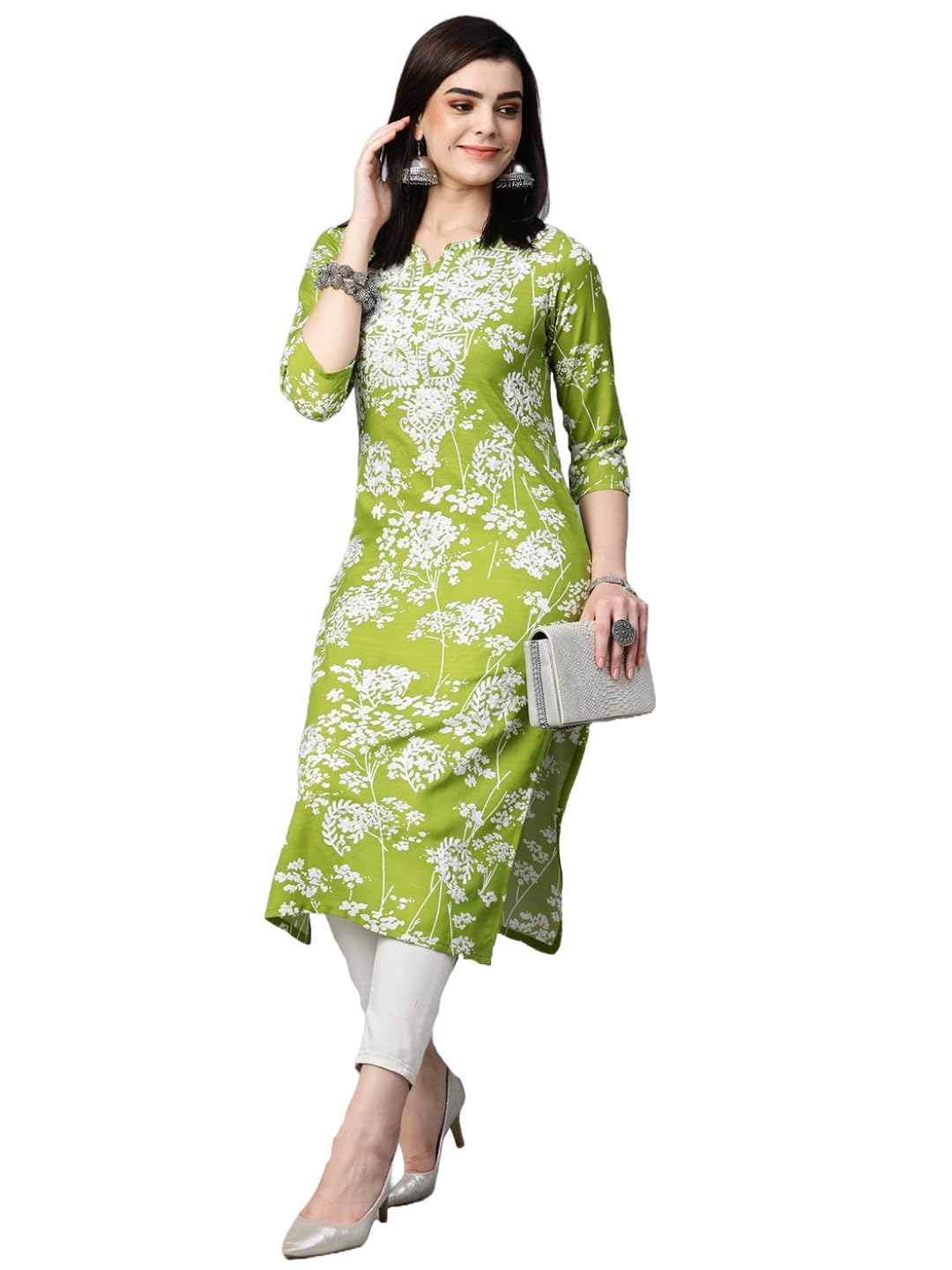 Anni Designer Women'S Cotton Blend Chikankari Embroidered Straight Kurta (Zainab-Green-Vgt_L_Green_Large),Green,L